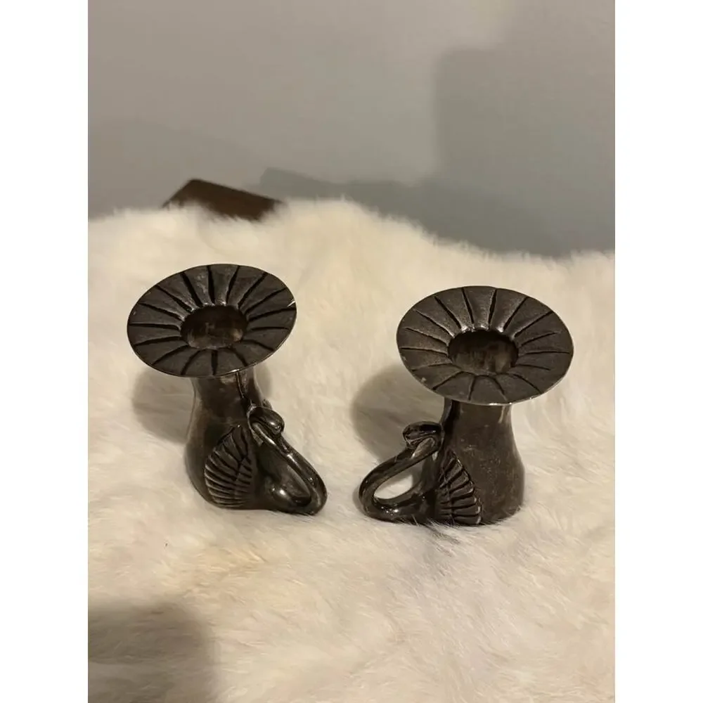 Whimsical Elegant Vintage Heavy Silver Plate Swan Candle Holders - Set of 2